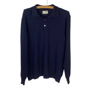 Campobello Beauley Navy Merino Wool Sweater Polo Mens XL Classic Knit